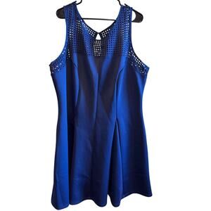 Paper Doll Navy Blue Fit and Flare Sleeveless Dress Latticework Cutout Plus 2X